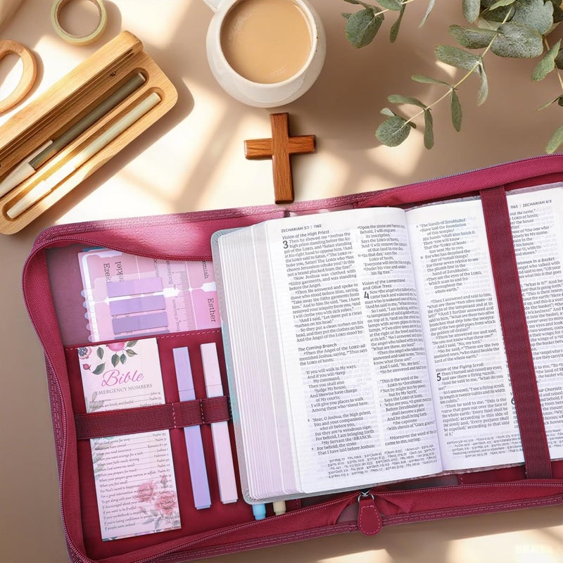 XKDOUS 24 Pcs Bible Cover Case for Women, Bible Bag with Study Supplies, Large Carrying Case with Handle, Bible Tabs, Bookmarks, Christian Gift for Women - Image 2